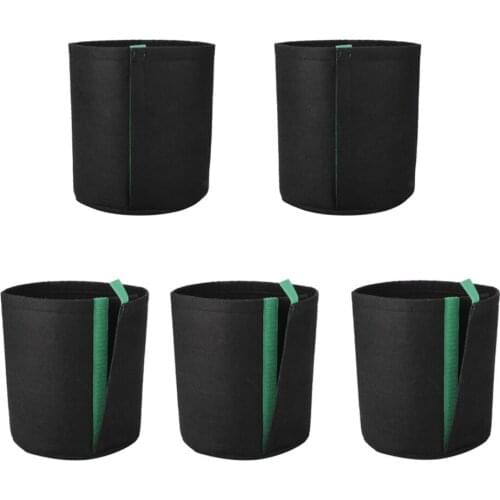 Fabric Flower Pot Grow Bags With Self-Adhesive Sides Pots Vase Durable Vegetables Potato Black 5Pcs For Transplanting Garden
