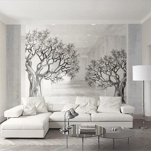 Wellyu papel de parede Custom wallpaper 3d three-dimensional space black and white sketch line tree TV backdrop behang