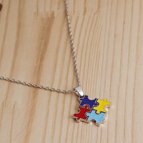 Fun Puzzle Piece Necklace Jigsaw Necklace Love Best Friend Family Everyday Unisex Gift Colorful Autism Awareness Necklace#277007