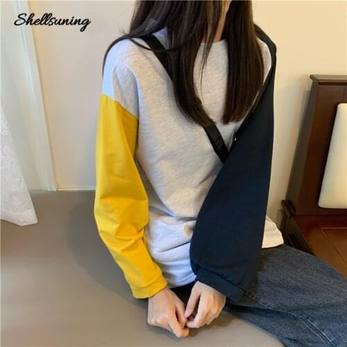 Shellsuning Womens Jacket Winter Color Matching Long-sleeved Hoodless Shirt Harajuku Female Korean Version Loose Pullovers
