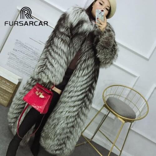 FURSARCAR 120 CM Long Natural Women Real Fox Fur Female Jacket Winter Genuine Fox Fur Coat O-Neck Thick Warm Real Fur Coat