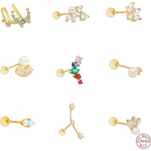 Aide 925 Sterling Silver Diamond Stud Earrings for Women Rainbow Cubic Zirconia Jeweled Pearl Beads Ear Stud Fine Jewelry 1Piece