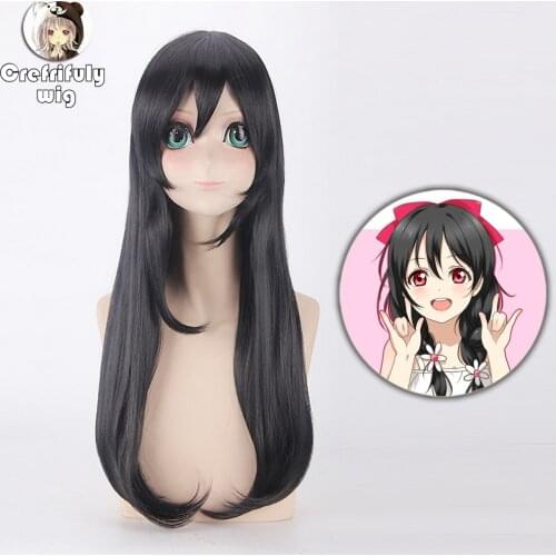 Love Live Nico Yazawa Long Straight Black Cosplay Wig With Bangs Lovelive Costume Synthetic Hair Wigs For Women