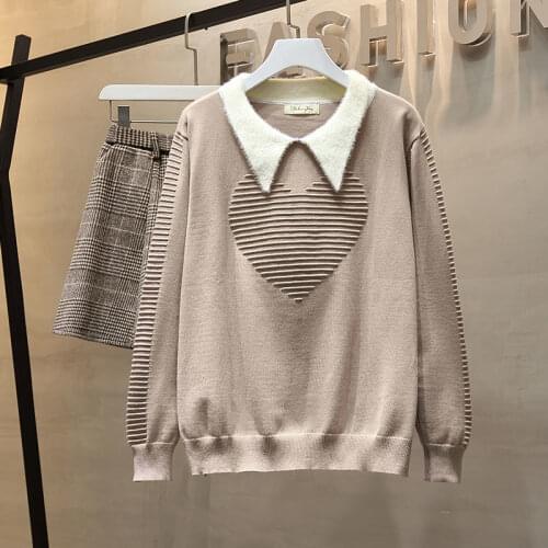 Two-piece Plus Size Womens Autumn and Winter Casual Fashion Suit 100kg Loose Wild Knitted Sweater and Skirt Two-piece Suit