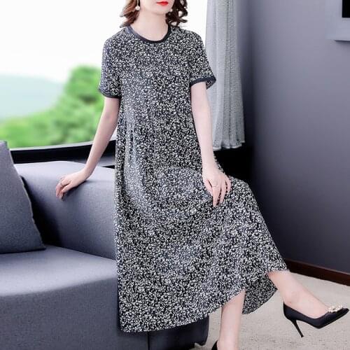 Women Elegant Print Mulberry Silk Vintage Dress 2021 Summer 3XL Plus Size Chiffon Beach Midi Dress Casual Bodycon Party Vestidos