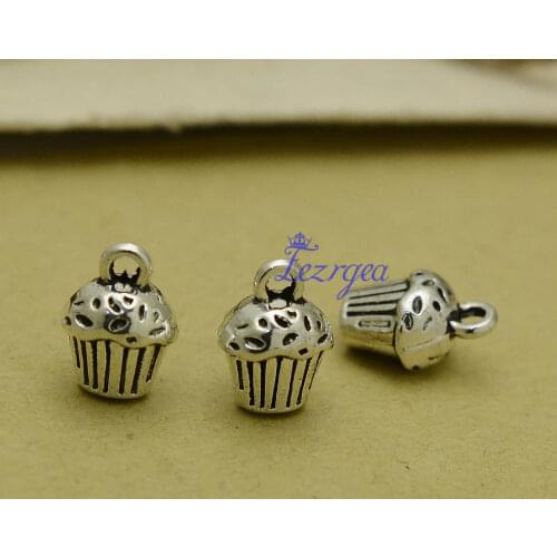 15pcs/lot--13x10x8mm, Antique silver plated 3D cupcake cake charms ,DIY supplies, Jewelry accessories