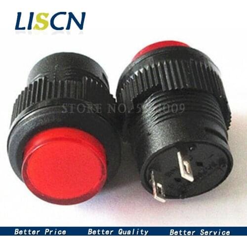 2pcs/lot R16-503BD no lock with light / self-reset switch / round 16MM 3A / 250V red green
