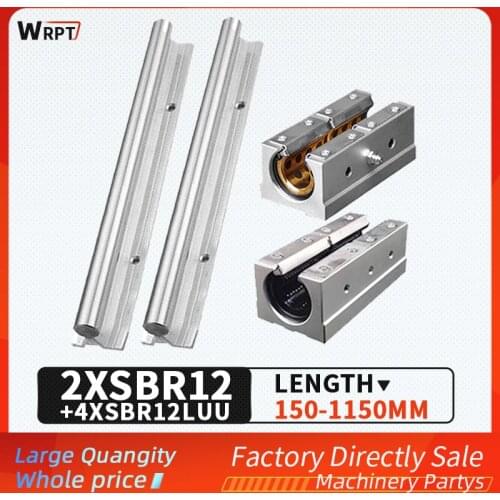2PCS SBR12-L guide rail bracket cylindrical linear sliding bearing slide rail 4PCS extended slider set length = 150MM-1150MM
