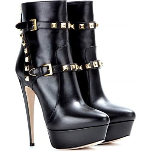 2020 platform thick heels boots black fashion Martin boots Ultra High Heels Shoes Woman Female Round Toe ankle boots for women