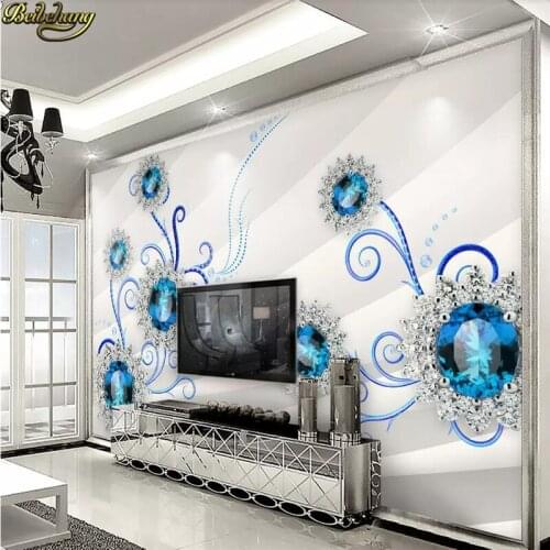 Beibehang Custom papel de parede 3d Blue Diamond Jewelry Flower TV Art Painting Background photo wallpaper for bedroom walls