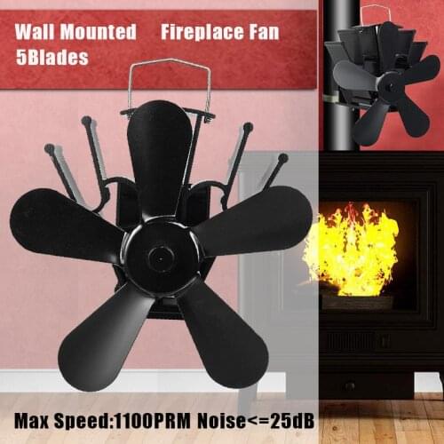 5 Blade Heat Powered Stove Fan Mounted Fireplace Log Wood Burner Eco Friendly Quiet Fan Home Efficient Heat Distribution