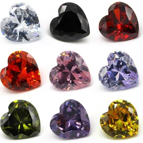 50pcs/lot 3.0~15mm 5A Heart Cut Violet, Olive, Purple, Black, Pink, White Cubic Zirconia Stone CZ Gems For Jewelry