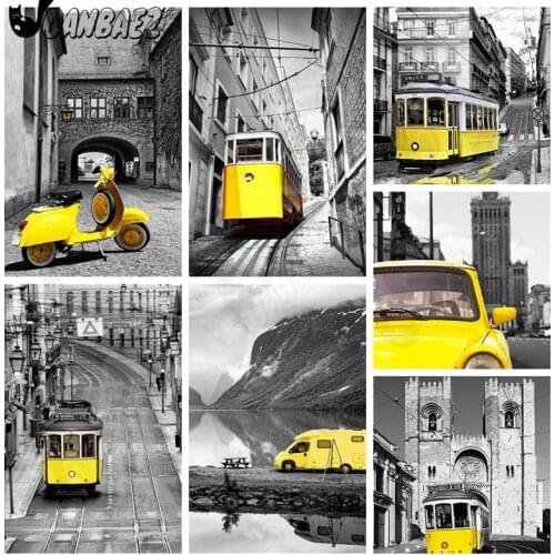 Diamond Painting City Landscape Embroidery Yellow Street Mosaic Abstract Stickers Diamond Cross Stitch Adult Handmade Gift