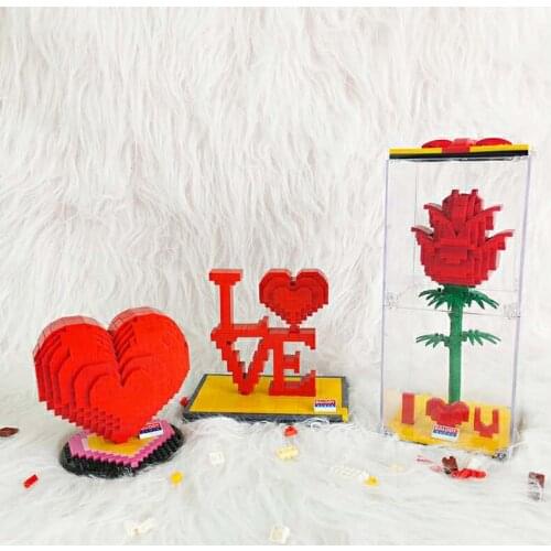 Balody Lovers LOVE Day Mini Bricks Red Rose Micro Building Blocks Toys Valentines Day Gifts Confession Girlfriend Present
