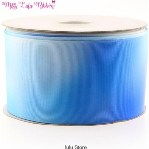 3"75mm blue ombre printed grosgrain ribbon7/8" 3/8" 1-1/2" /gradient color elastic ribbon handmade hair bows party decoration