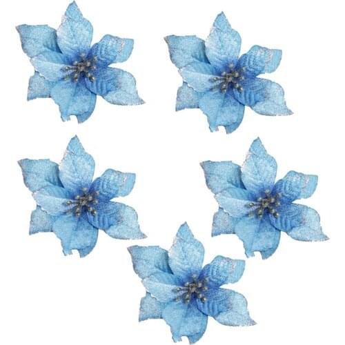 BMBY-Christmas Glitter 20Pcs Christmas Tree Ornament Artificial Wedding Christmas Flowers Wreaths Wedding Ornaments (BLUE)