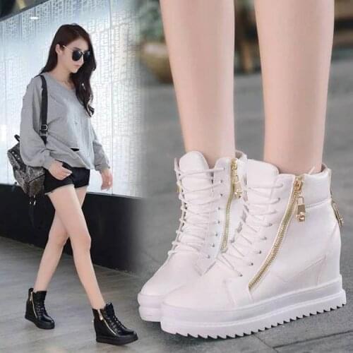 Inner heightening Martin boots womens boots winter new style short boots plus velvet zipper boots short boots thick bottom