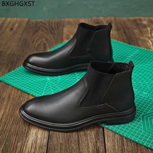 Black Leather Casual Shoes for Man 2021 Winter Boots for Men Male Motorcycle Boots Man Chelsea Boots Men Winter Shoes Man Sapato