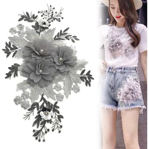 Beaded Flower Lace Embroidery Patch Sticker Clothes T-shirt DIY Sewing Applique Cute Patches On Clothes DIY Accessory