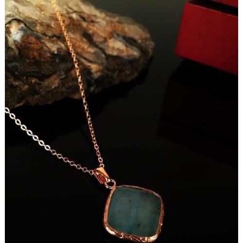 Dr Stone Natural Stone Women 'S Agate Stone Rose Gold plated Necklace KRB156 372868301