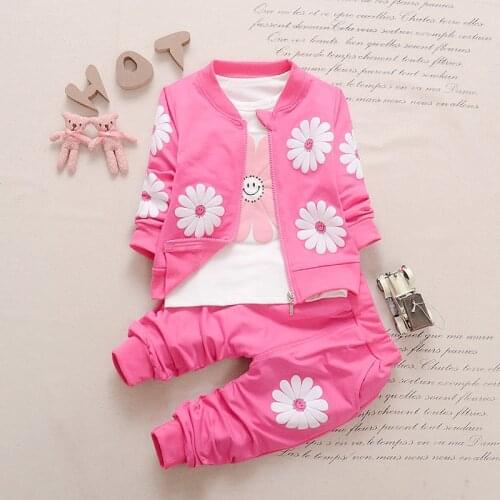 Childrens Autumn Suit Jacket + Long Sleeves + Trousers Three-Piece Print Flower Girl Clothes 1-3 Years Old