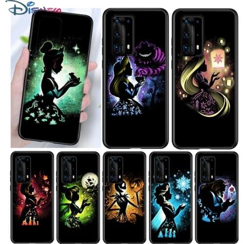 Disney Cartoon Princess Silicone Cover For Huawei P40 P30 P20 Pro P10 P9 P8 Lite E Plus 2019 2017 5G Black Phone Case