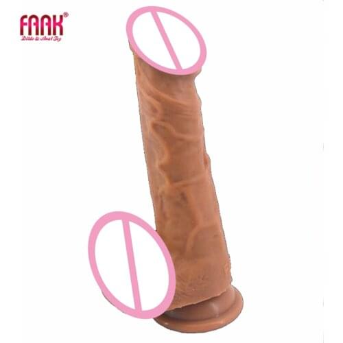 FAAK skin color realistic dildo soft silicone penis suction sex toys for women adult products big dick lesbian couple flirting