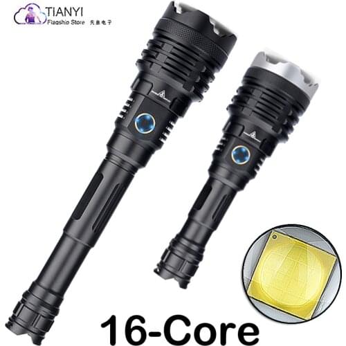 XHP160 16-Core Powerful Flashlight Torch XHP USB Rechargeable Tactical Hunting Flashlight 21700 Battery Zoomable 60W Lantern