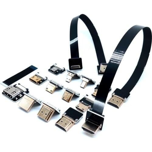 FPV Micro HDMI-compatible Mini HDMI 90 degree Adapter 5cm-100cm FPC Ribbon Flat HDMI Cable Pitch 20pin Plug Connector