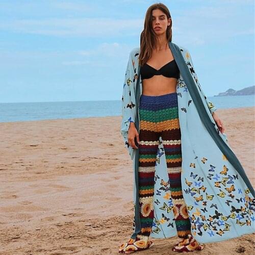 Butterfly Kimono Riot of Floral Pattern Cardigan Beach Stunning Swiming bikini Covers Belt Coat 2021 Spring New Arrival Overall