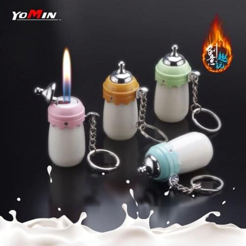 Creative Butane Gas Milk Bottle Shape Lighter Open Flame Mini Cigarette Lighter Mens And Womens Gifts Smoking Accessories
