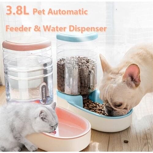 LIGINWAAT 3.8L Dog Automatic Feeders Large Capacity Plastic Water Bottle Feeding Bowls and Drinking Water Dispenser for Dog Cat