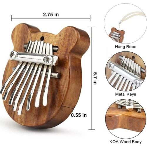 Mini 8 Key Kalimba Thumb Piano Mahogany Portable Bear-shape Wood Kalimba With Lanyard Mbira Sanza Keyboard Musical Instrument