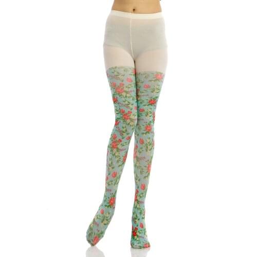 Fashion Sexy Designs Spring Flower Pattern Digital Print Countryside Tights Womens Pantyhose Ladies Thick Soft Stockings