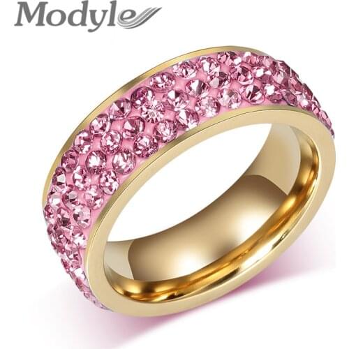 Modyle New Fashion Vintage Wedding Rings for Women Lady Girl Luxury Austrian Crystals Gold-Color Engagement Jewelry Bijoux