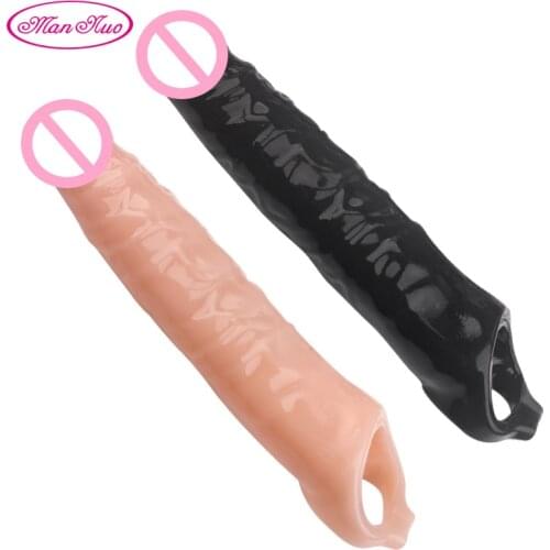 ManNuo 28CM Huge Penis Enlargemen Condoms Extender Reusable Condom Realistic Soft Penis Sleeve Cock Ring Adult Sex Toys for Men