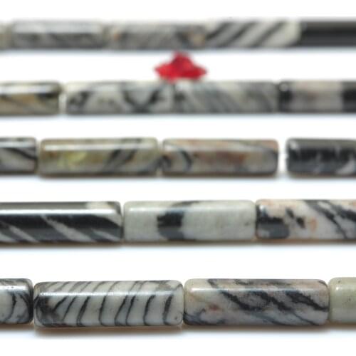 Natural Black Line Jasper Smooth Tube Loose Beads Wholesale Gemstone Semi Precious Spider Web Stone Diy Jewelry Making Design