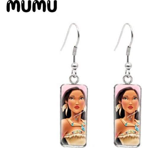 2021 New Pocahontas Rectangular Earring Princess Fish Hook Earrings Art Glass Dome Jewelry Gifts Girl