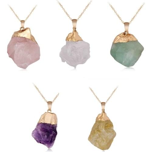 Reiki Healing Crystal Pendant Necklaces Spiritual Natural Irregular Raw Stone Necklace Gemstone Quartz Jewelry for Women Men