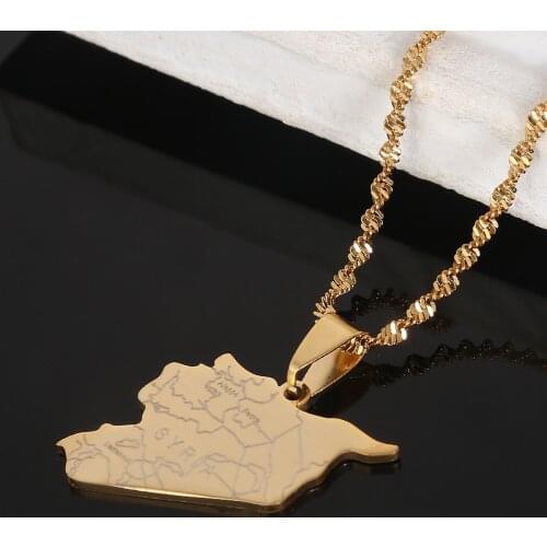 Stainless Steel Syria Map Flag Vacuum Charms Pendant Necklace Syrians Map Chain Jewelry