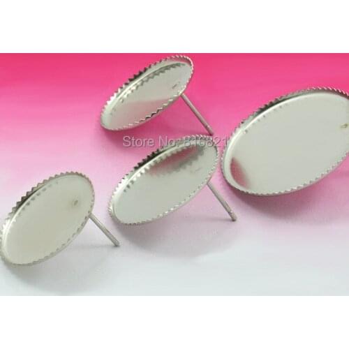 Blank Earrings Settings with 18mm 20mm 25mm Round Bezel Cabochon Bases SUS304 stainless steel stud Earrings post Findings Crafts