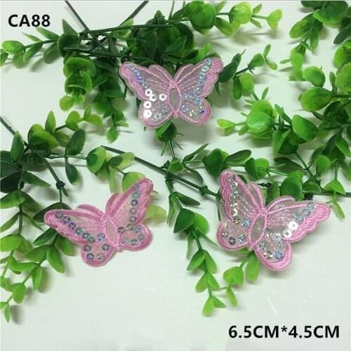 Pink Butterfly sequins Embroidered patch sewing applique T-shirt shirt Cowboy dress Hats clothing Accessories CA88