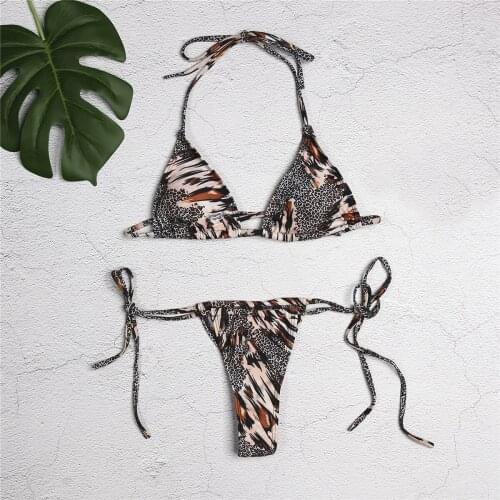 Sexy Womens Bikini Set Womens Swimsuit Leopard Bandage Push-Up Padded Swimwear Bathing Suit Thong