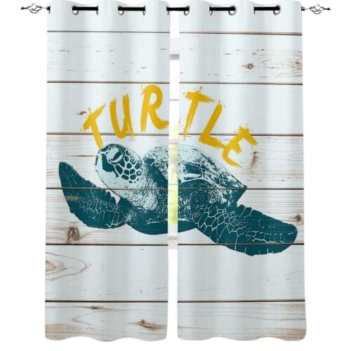 Vintage Wooden Texture Sea Turtle Doodle Blackout Curtains For Living Room Bedroom Printed Window Treatment Drapes Home Decor