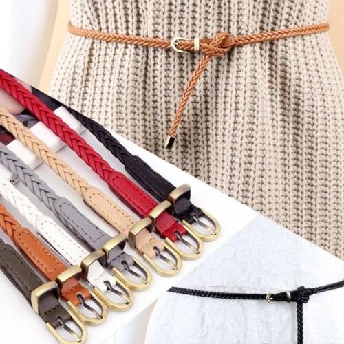 Womens Pin Buckle Braided Thin Belt For Dress Fashion Wild Waistband 1cm Hand Made Simple Vintage Casual Waist Rope