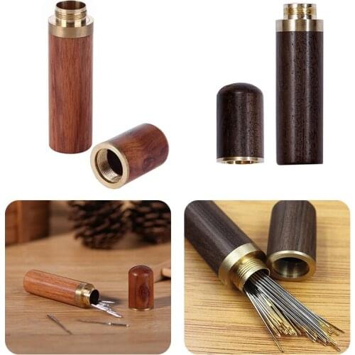 Hand Sewing Needles Storage Tube DIY Wooden Box Leather Knitting Embroidery Tools Sewing Needle Holder Storage Case Dropship