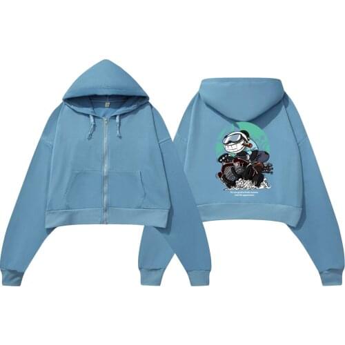 Full Sleeve Crop Top Hoodies Chinese Cool Style Panda Print Clothing Ladies Plus Size Oversize Hoodie Women Zip Up Sweatshirts