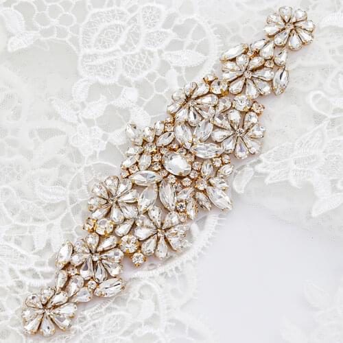 WENXI 10PCS Luxury Rose Gold Clear Rhinestones Appliques Sew On Bridal Gown Dress Belt Accessory DIY WX838