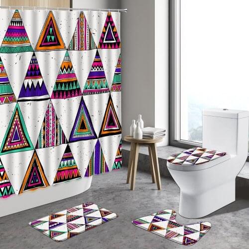 Bohemian Shower Curtain Triangle Geometric Color Stripe Curtains Bathroom Home Decor With Hooks Polyester Washable Wall Covering