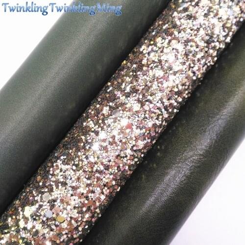 Green Glitter Fabric, Faux Leather Fabric, Synthetic Leather Fabric Sheets For Bow A4 8"x11" Twinkling Ming XM306